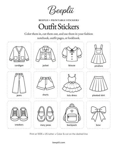 Beeplii Fashion Fun Bundle | Outfit Design Coloring Pack + Color-Your-Own Stickers | Printable | Instant Download